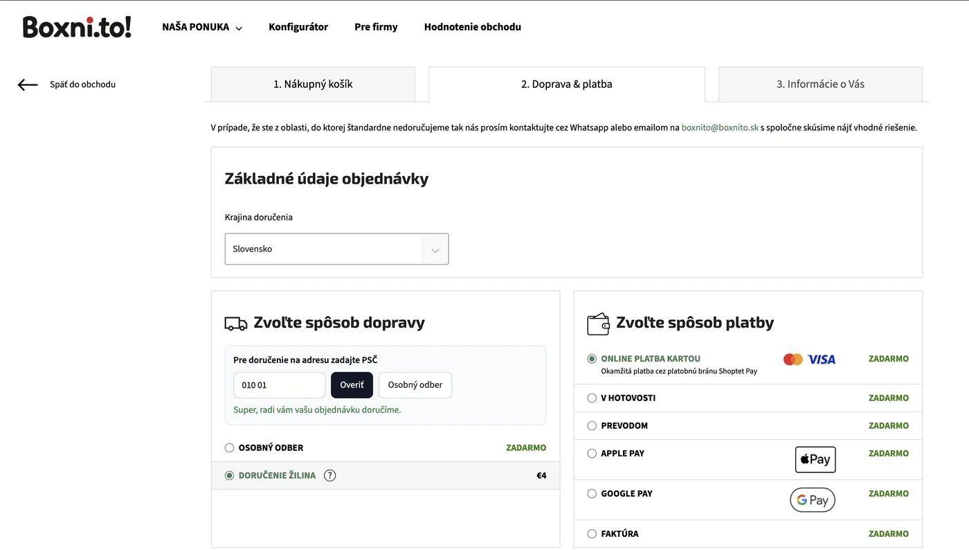 Výber termínu v košíku e-shopu boxnito.sk