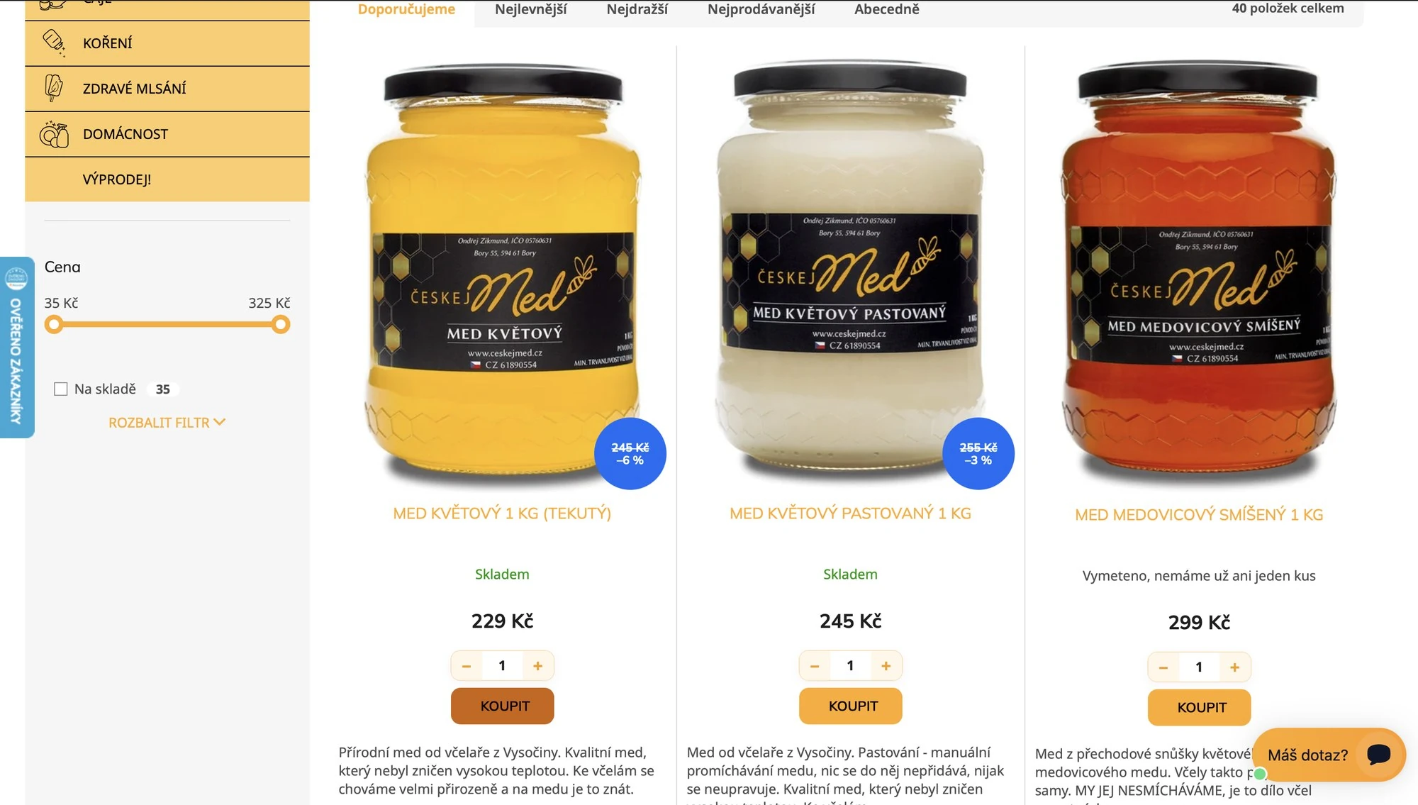 Upravená produktová karta e-shopu ceskejmed.cz