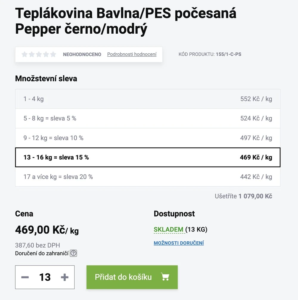 Zobrazenie ceny bez DPH v e-shope moraviatex.shop
