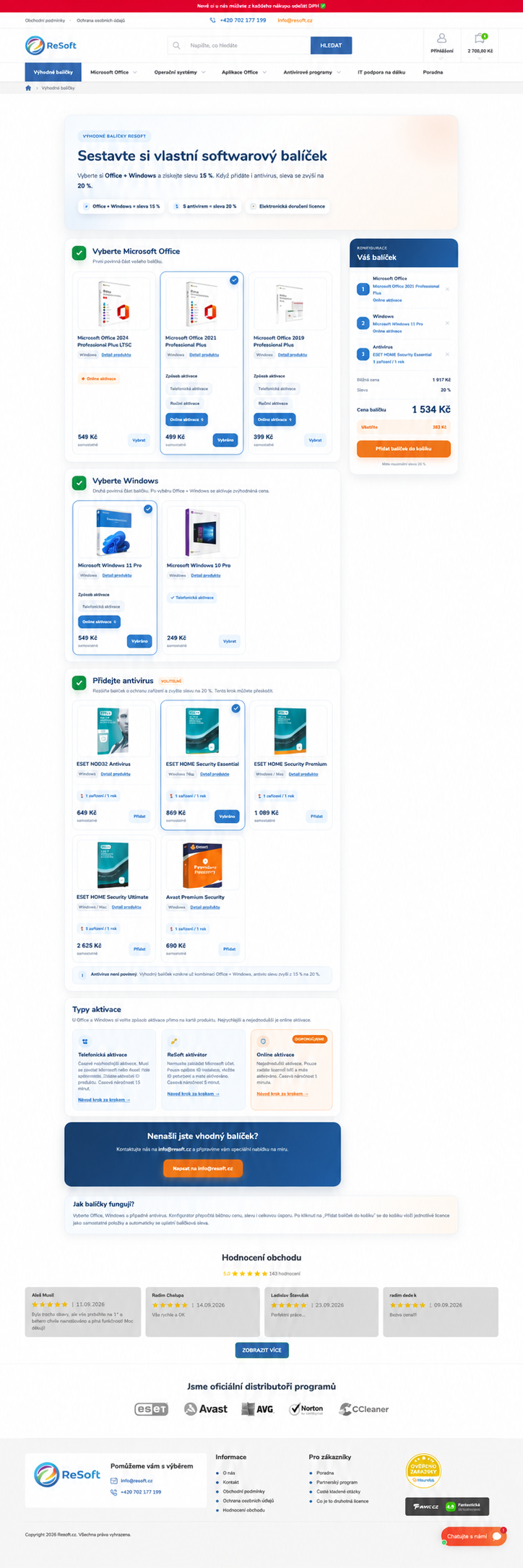 Výber zvýhodneného softvérového balíčka v e-shope resoft.cz