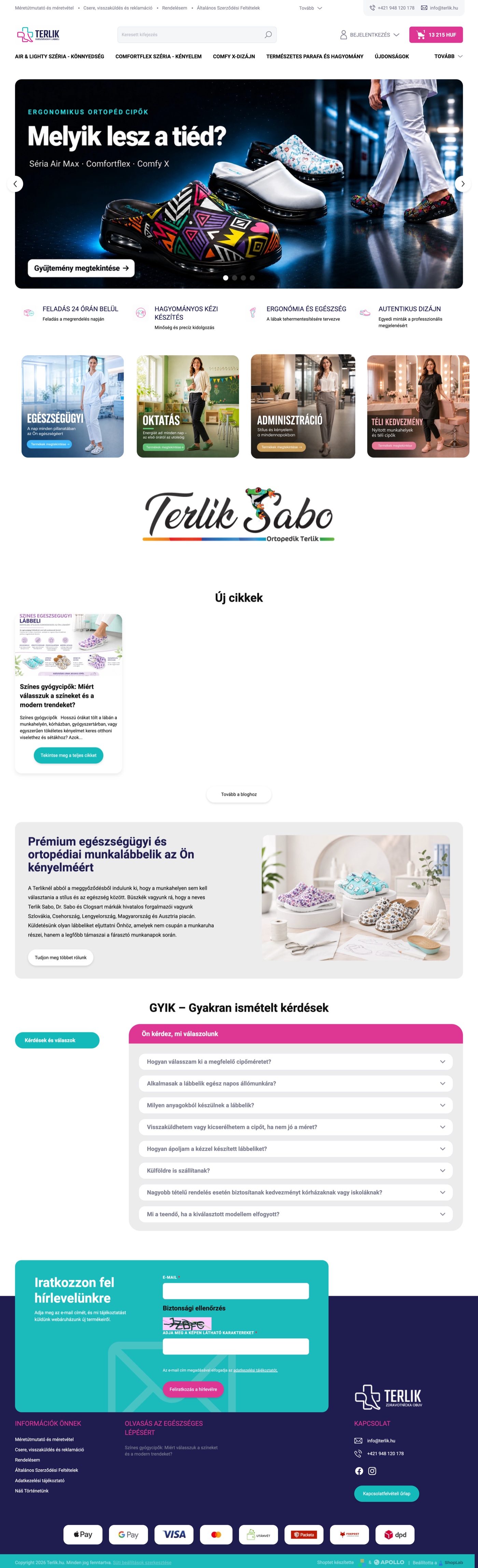 Maďarská verzia Shoptet e-shopu terlik.hu